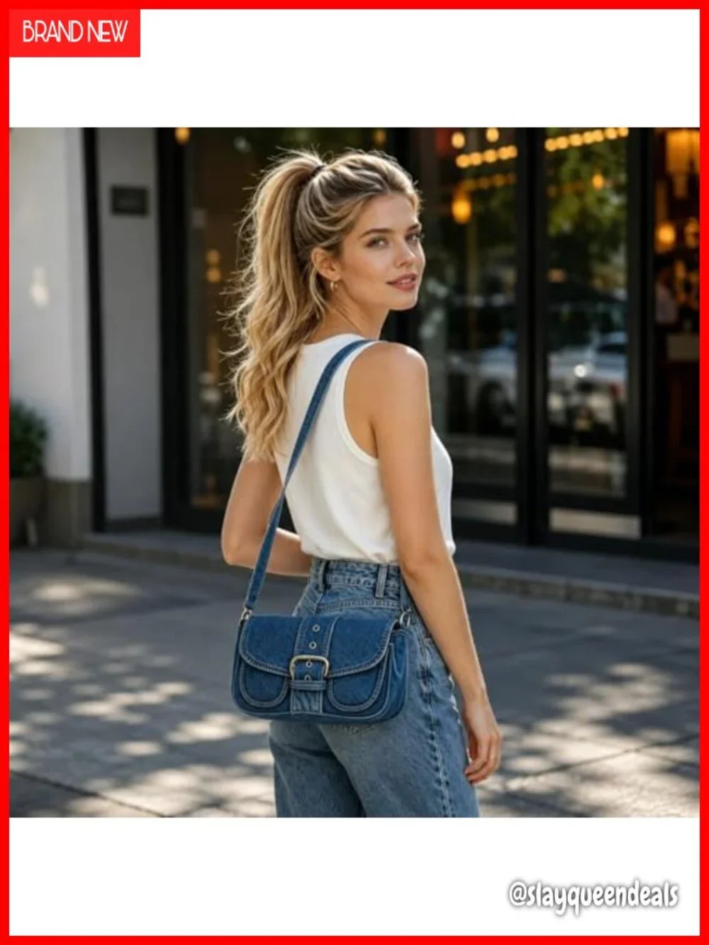 Vintage Denim Crossbody Bag Saddle Hobo Shoulder Purse for Women